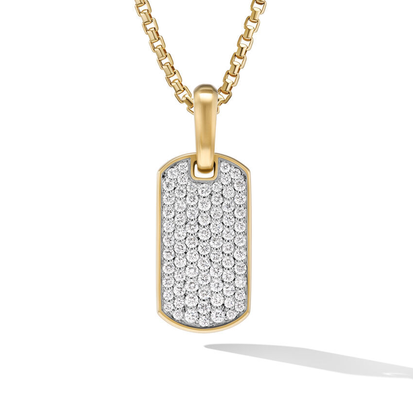 Chevron Tag in 18K Yellow Gold with Diamonds, 21mm