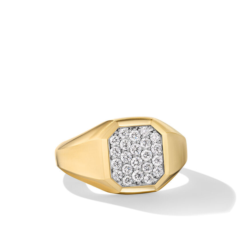 Streamline® Signet Ring in 18K Yellow Gold with Diamonds, 14mm