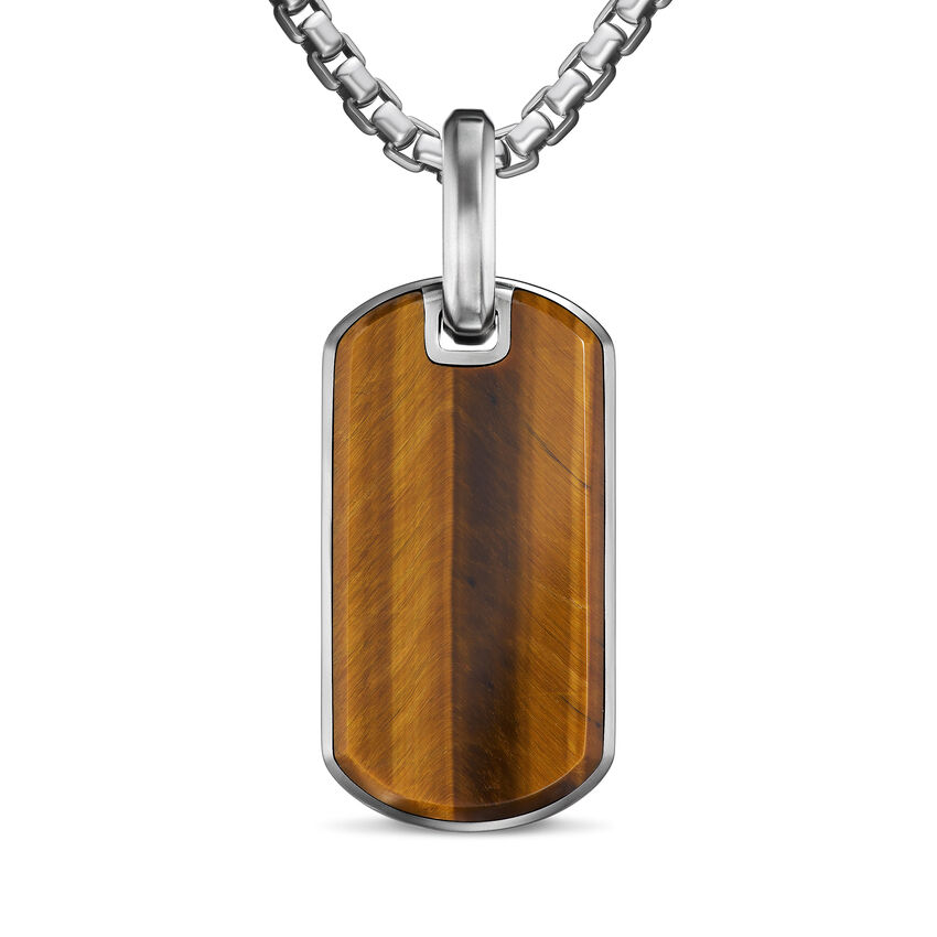 Chevron Tag in Sterling Silver with Tiger's Eye, 27mm