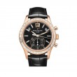 4.68Tw 18K Rose Gold 40Mm Auto Chrono Annual Calendar Baguette Dia Bezel Black Dia Dial Black Gator Strap Dias At Clasp