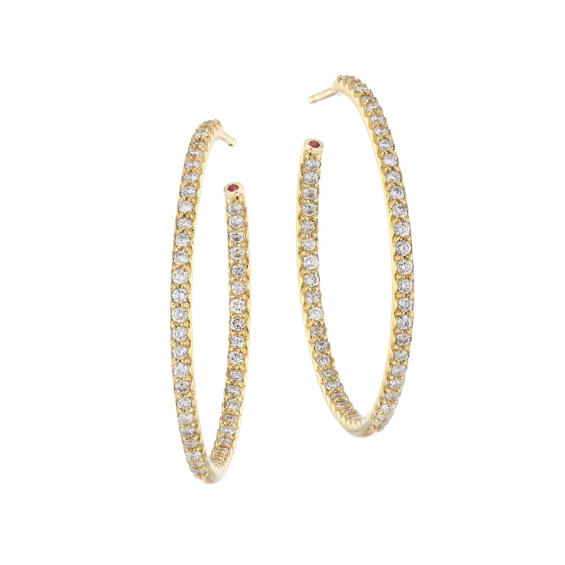 18K Yellow Gold Large Inside Out Diamond Hoop Earrings