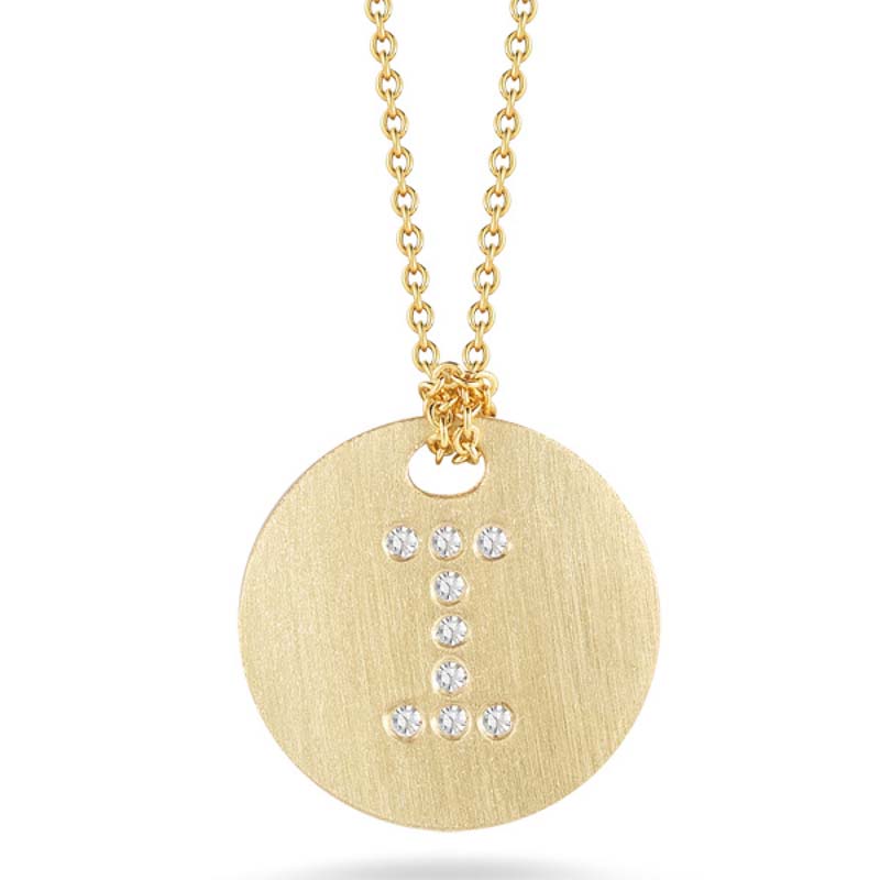 18K Yellow Gold Tiny Treasures Diamond \"I\" Initial Pendant Necklace