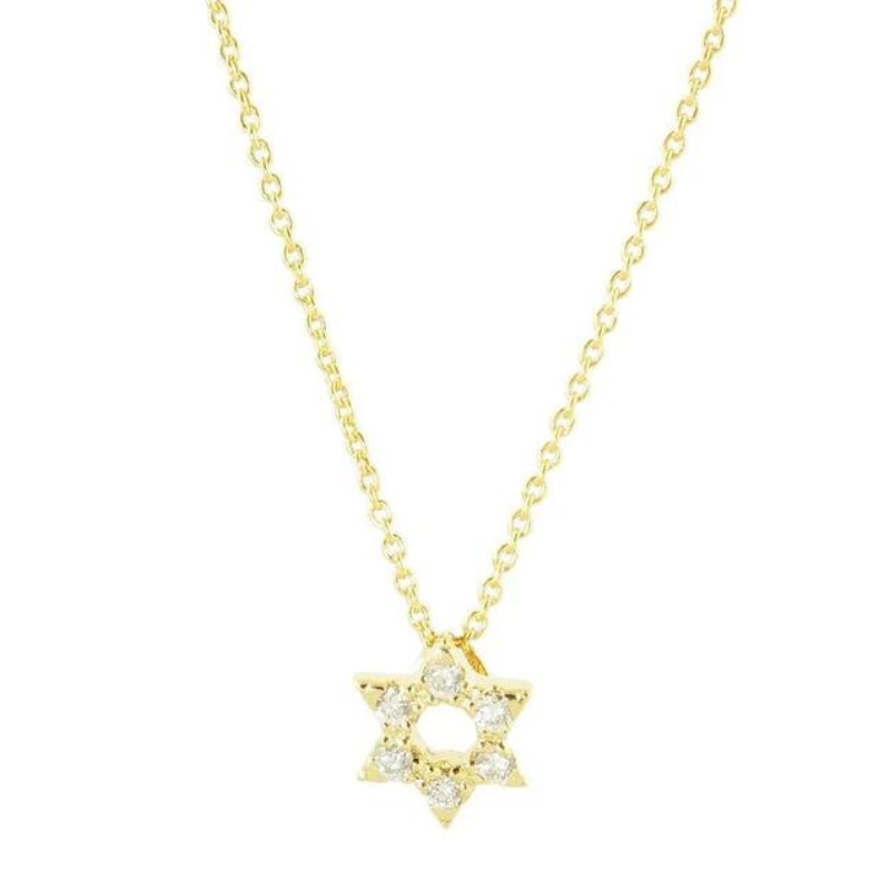18K Yellow Gold Star of David Necklace with Diamonds