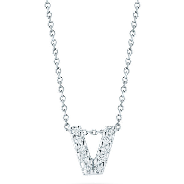 18K Yellow Gold Love Letter Collection Diamond "V" Initial Necklace