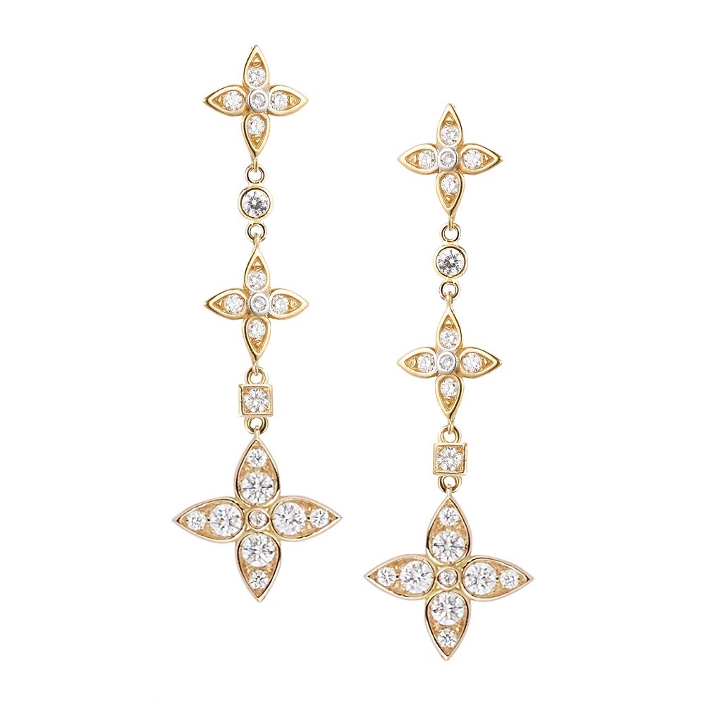 Mariani Yellow Gold and Diamond Dangle Drop Earrings