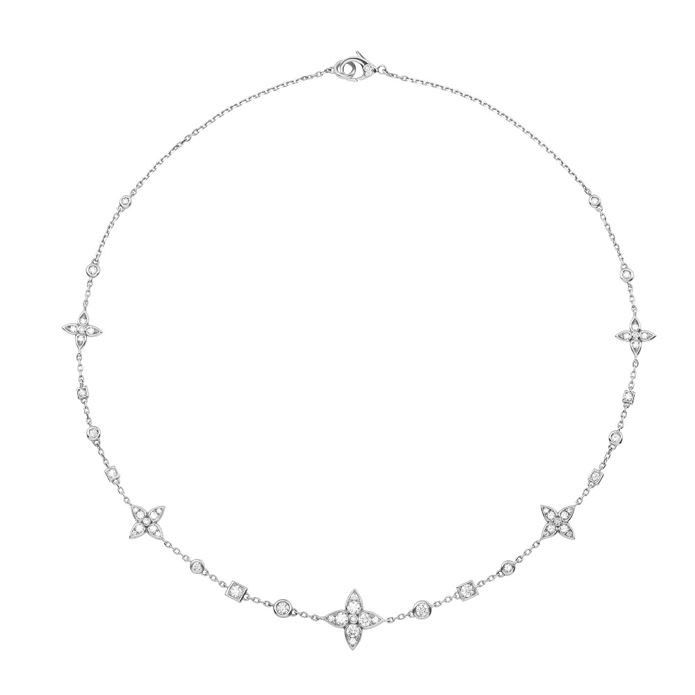 Mariani White Gold and Diamond Flower Station Necklace