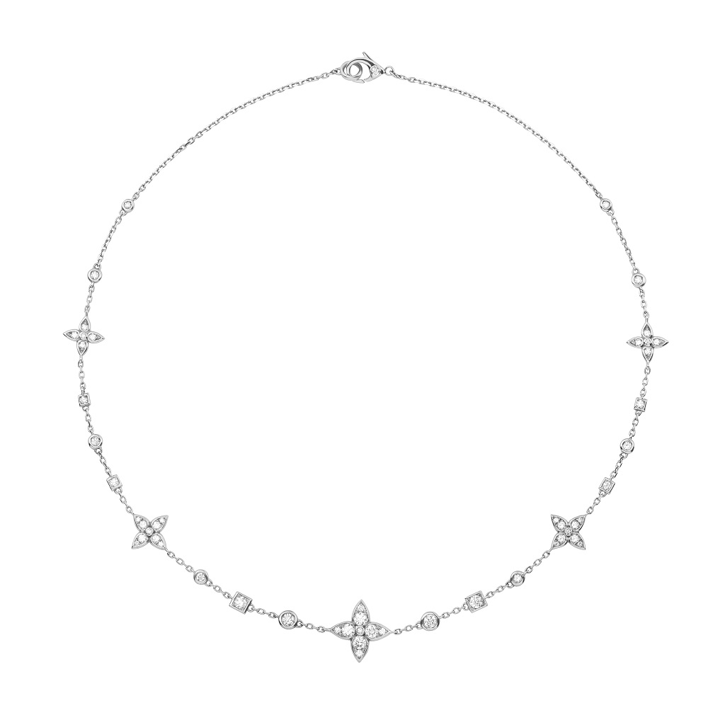 Mariani White Gold and Diamond Flower Station Necklace