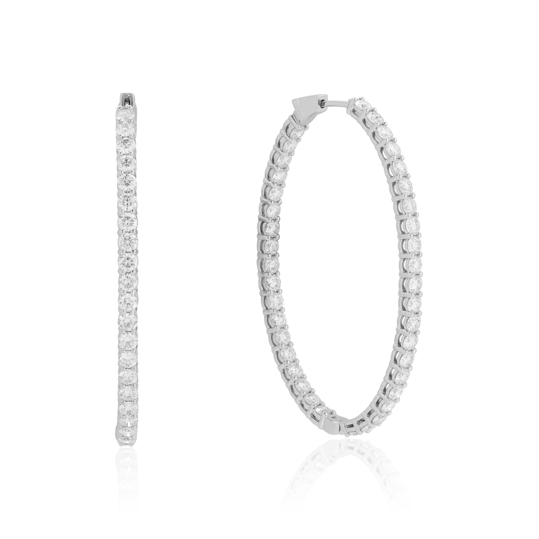 18k White Gold and Diamond Oval Hoop Earrings 3EHO20010