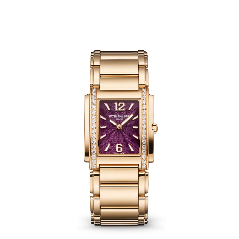 18R PATEK TWENTY~4 WATCH 0.63CTW DIAM BEZEL PURPLE DIAL - 4910/1201R-010
