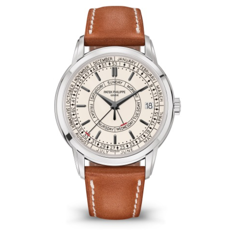 Ss 40Mm Auto Calatrava Complications Opaline Dial Light Brown Strap