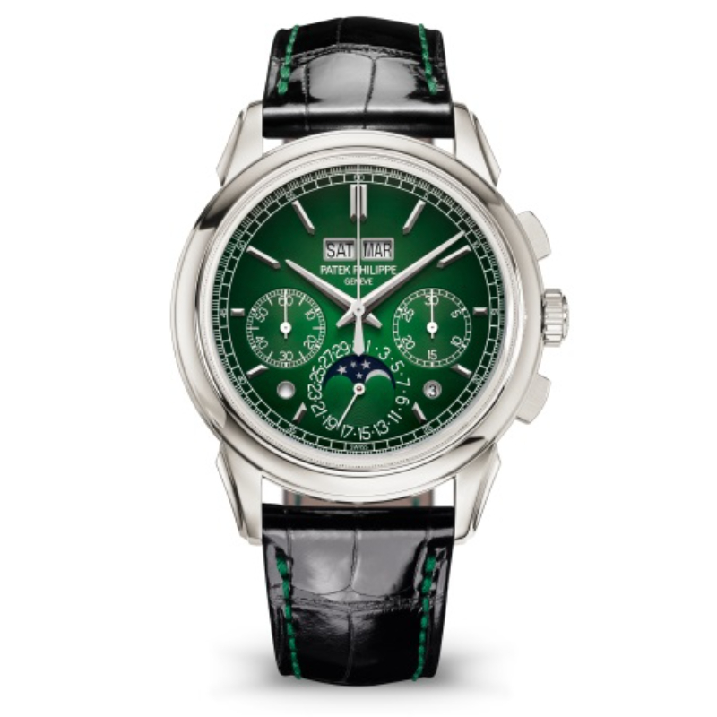 Pt 41Mm Wind Manual Green Dial Day Month Moonphase Subdials Black Alligator Strap