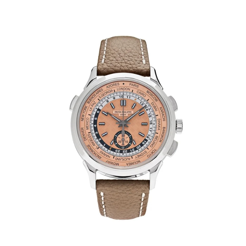 Ss 41Mm Auto World Time Opaline Dial Brown Strap