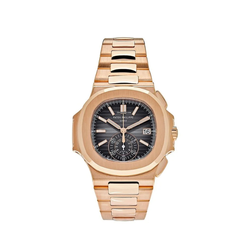 18K Rose Gold 40.5Mm Auto Nautilus Chronograph Black Dial Rg Bracelet ...