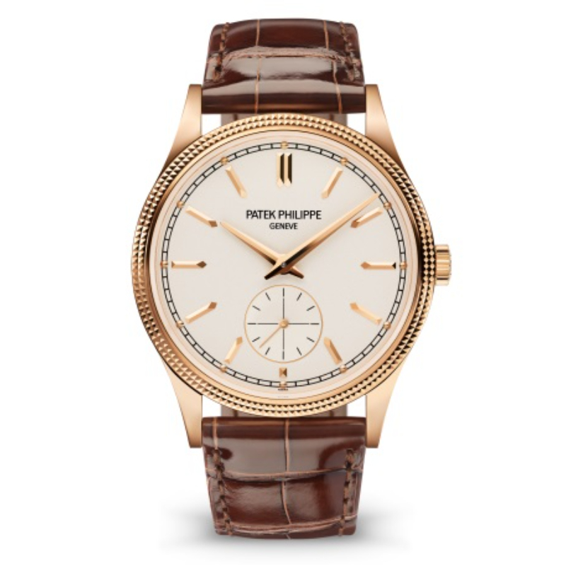 18K Rose Gold Manual 39Mm Calatrava Silver Dial Chocolate  Brown Strap - 6119R-001
