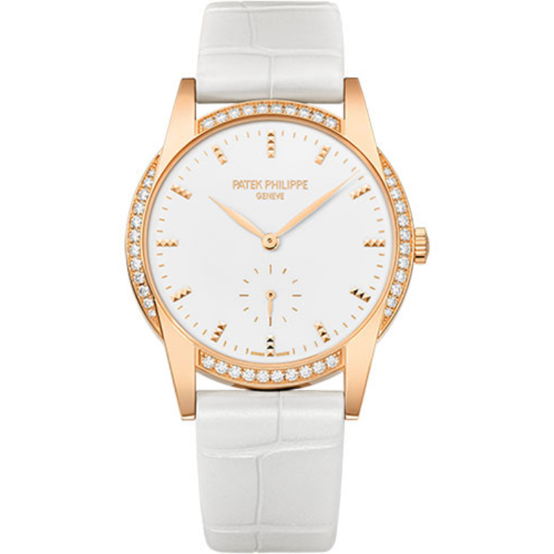 18K Rose Gold 33Mmauto White Dial White Strap Calatrava
