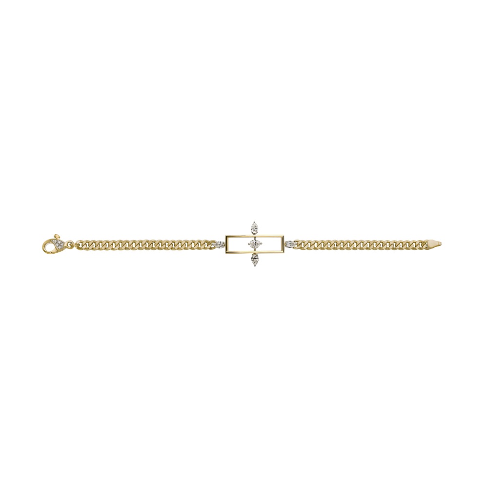 Mariani Yellow Gold and Diamond Open Rectangular Link Bracelet