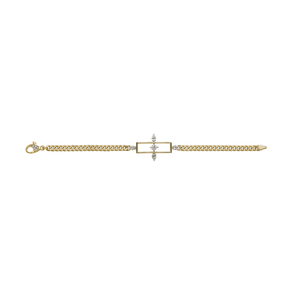 Mariani Yellow Gold and Diamond Open Rectangular Link Bracelet