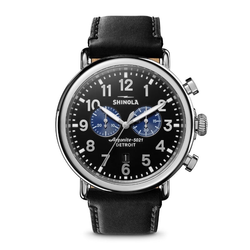 Runwell Chrono 47mm, Black Leather Strap Watch - S0120109242