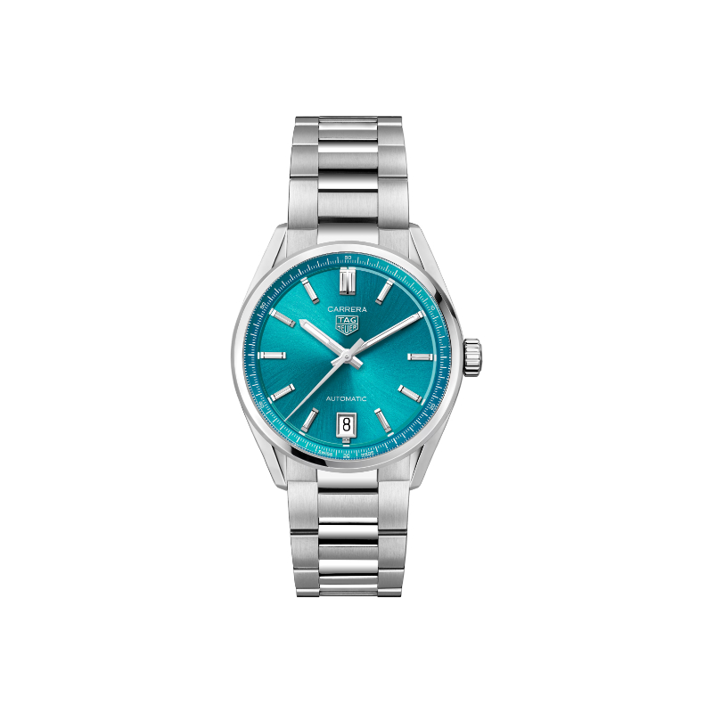 TAG HEUER CARRERA DATE 36MM TURQ BLUE DIAL WATCH