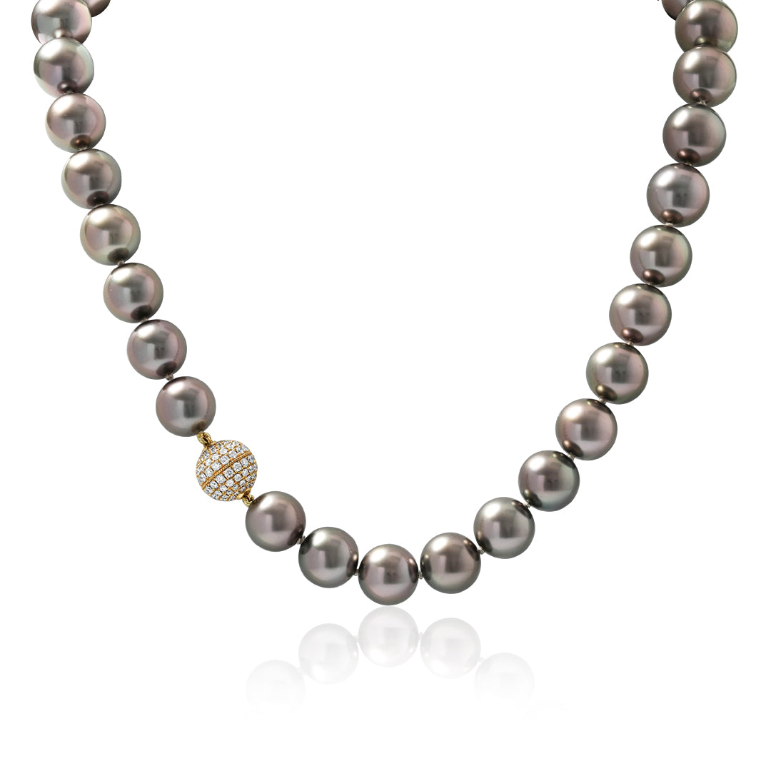 18K Yellow Gold Tahitian Natural Color Cultured Pearl Necklace