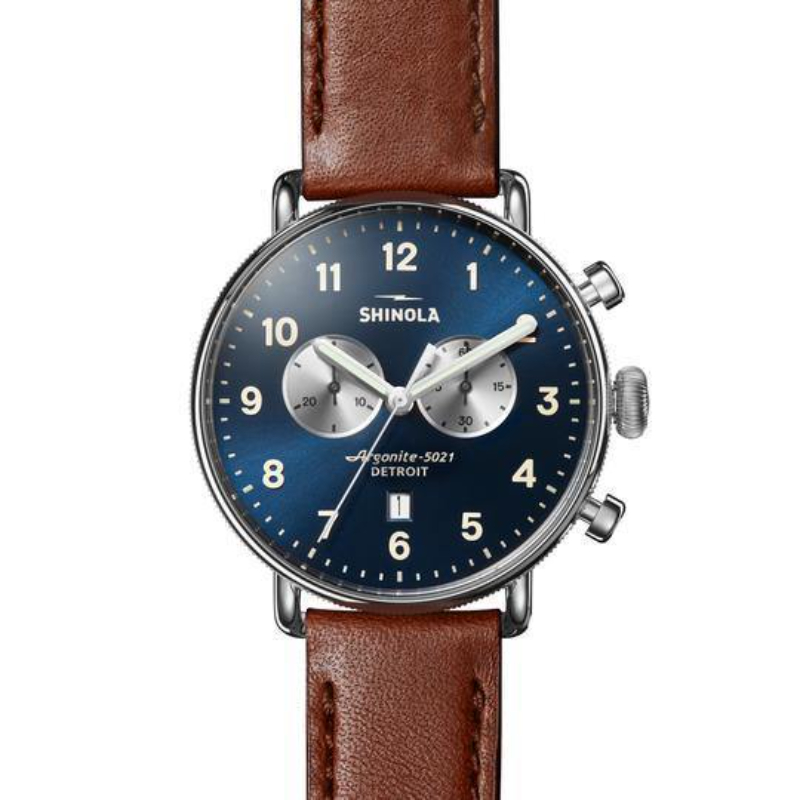 Canfield Chronograph 43MM Watch With Blue Dial And Cognac Leather Strap - S0120001940